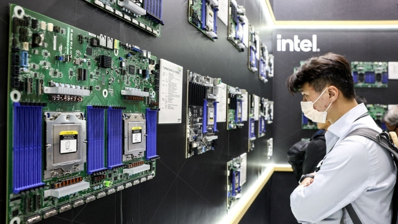 Semiconductor packaging boards mounted on exhibition wall