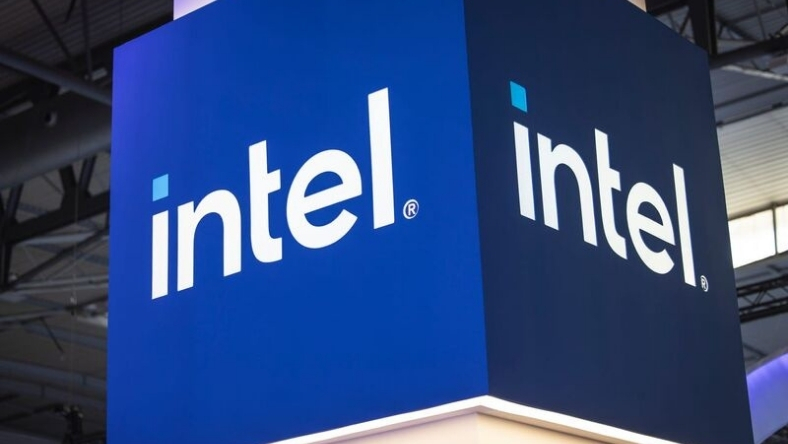 Intel logo displayed at semiconductor industry event
